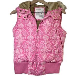 Aeropostale Cozy Faux Fur Trim Patterned Puffer Vest Size Medium